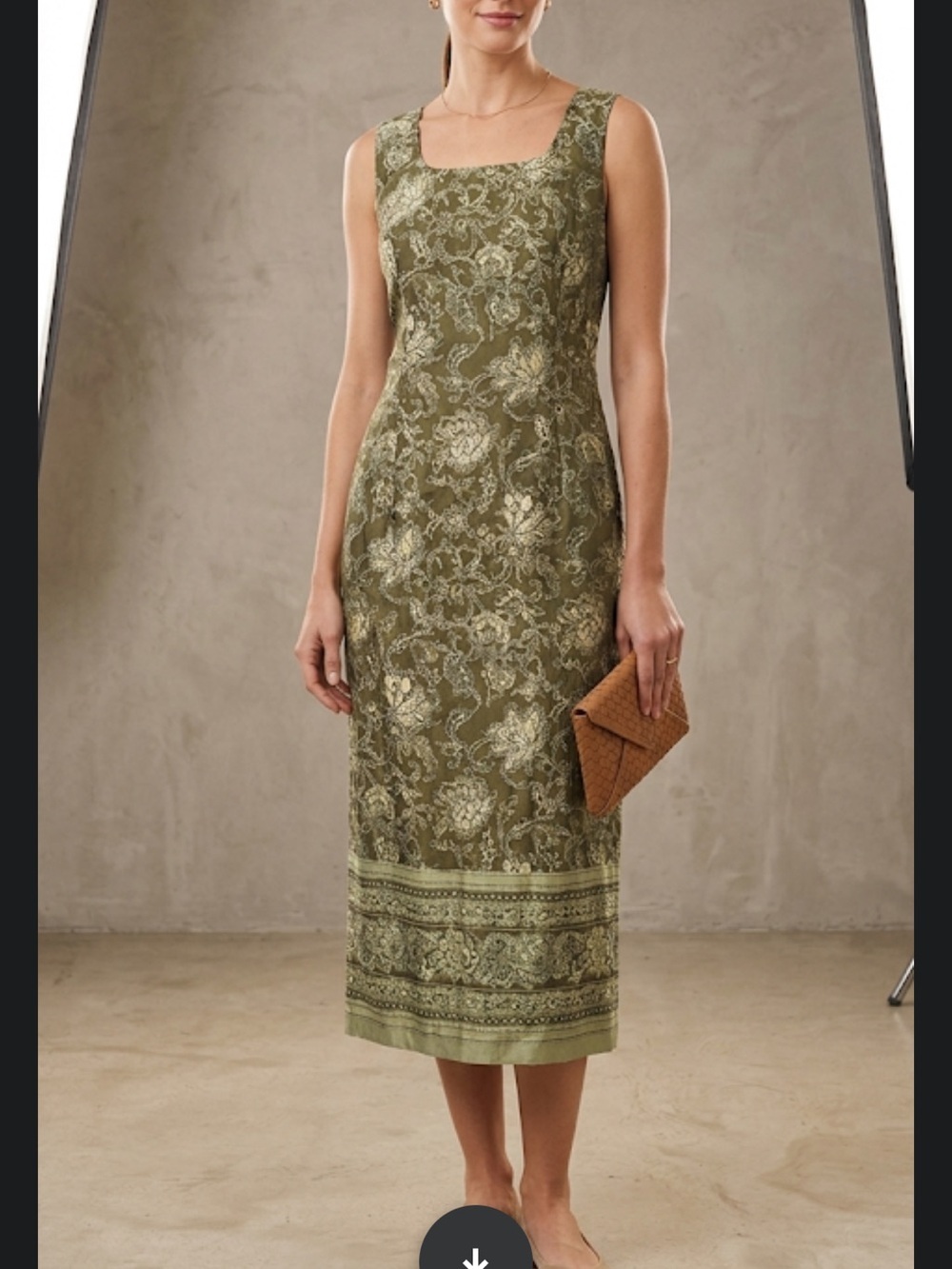 Peruvian Connection Olive Batik Print Midi Dress – Size 10